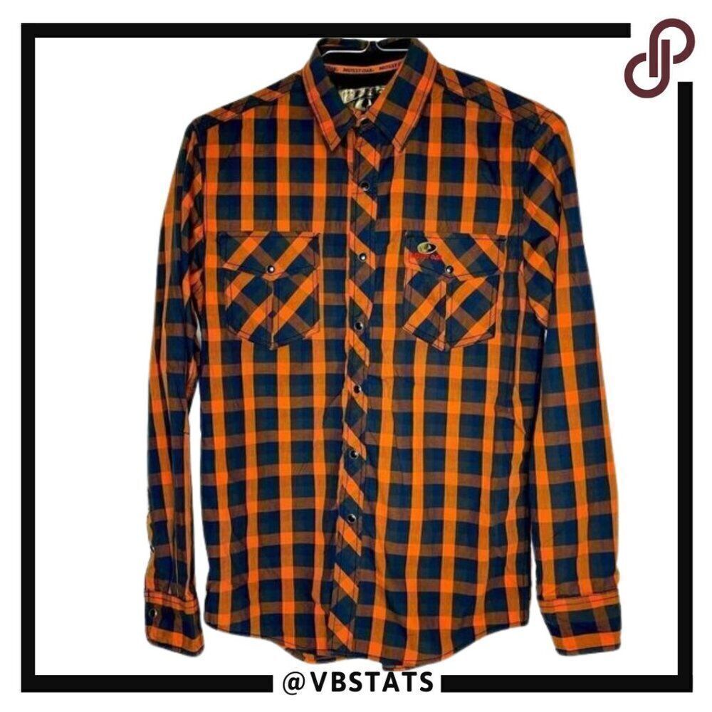 Small Mossy Oak Orange-Navy Plaid LS Shirt